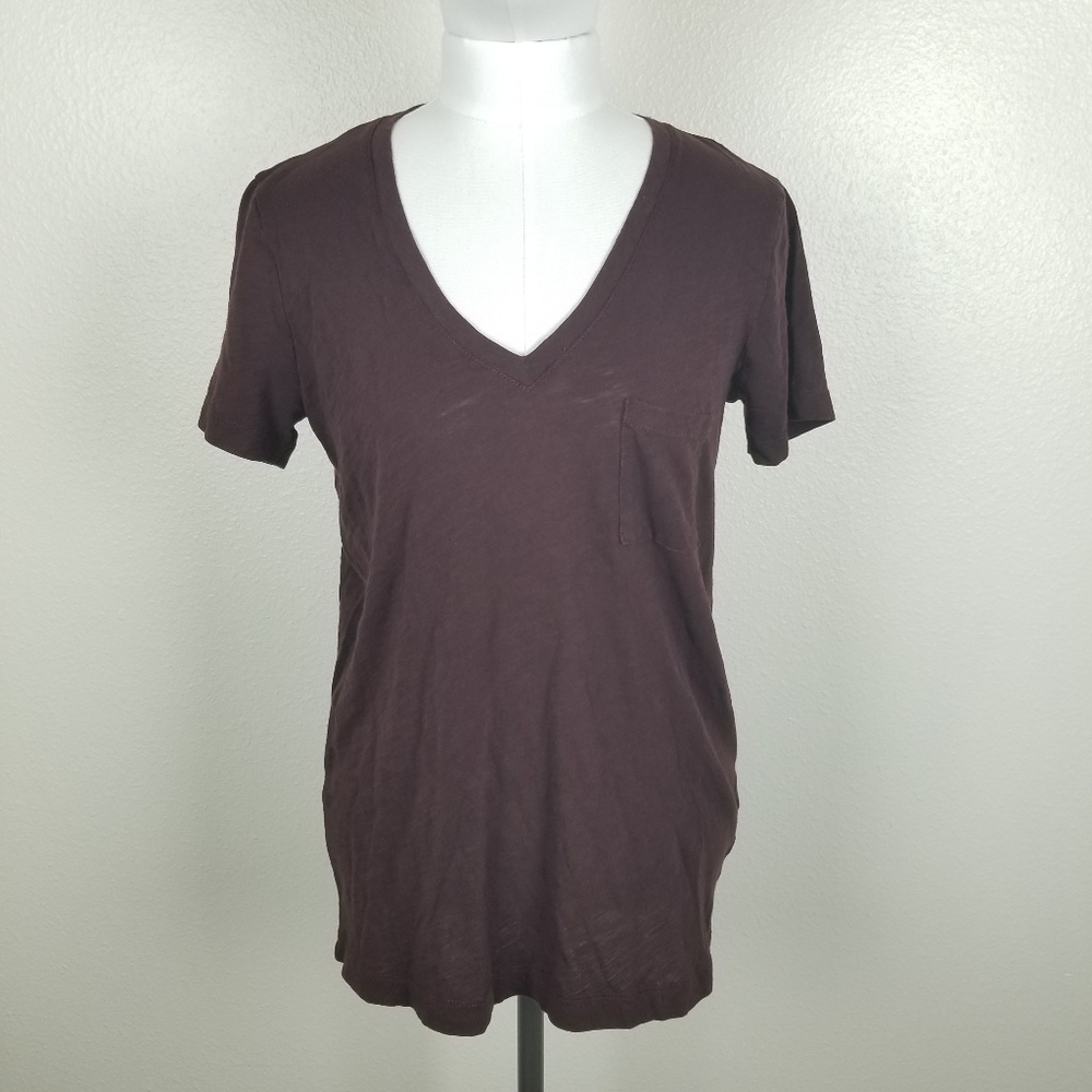 Madewell Brown V-Neck Basic Tee Small